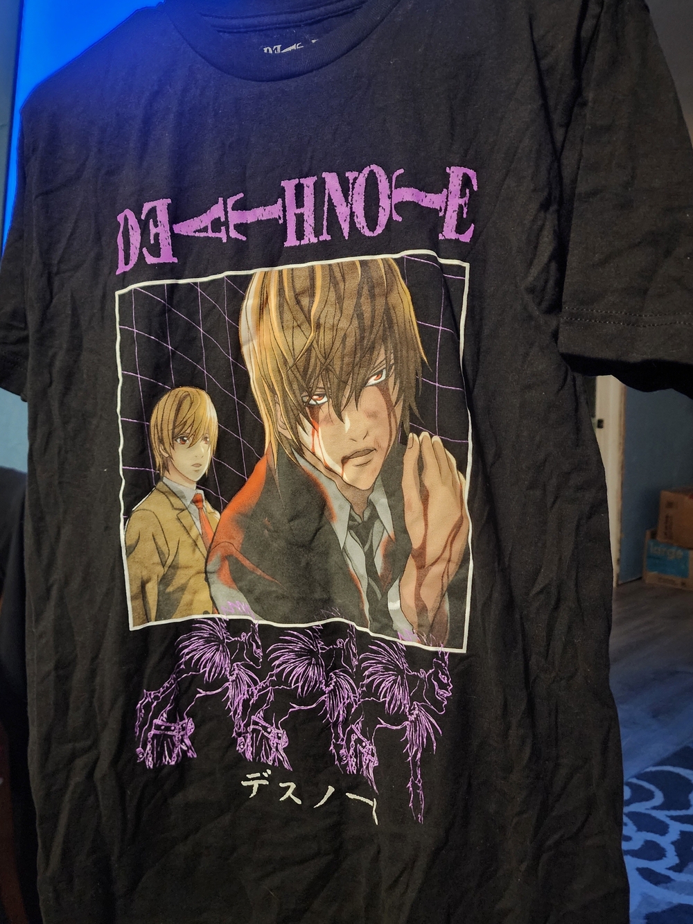 Death Note Graphic Black T-Shirt with Purple Print Sz Med New W/out TAGS